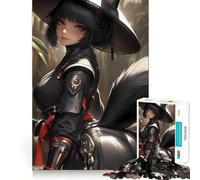 Puzzle de 1000 pièces représentant Une Fille renarde d'anime en Tenue Noire Jeu de réflexion Découpe Experte Artisanat Fascinant pour Les Moments de détente (38x26cm)
