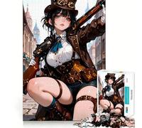 Puzzle de 1000 pièces représentant Une Fille Steampunk d'anime avec Un Fusil, pour Adultes Jeu de réflexion apaisant et Relaxant Décoration Murale aux Lignes épurées 38x26cm