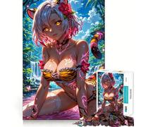 Puzzle de 1000 pièces représentant Une Fille Tigre Style Anime pour Adolescents, idéal pour renforcer la mémoire, déstresser et Offrir Un Cadeau de Noël aux Bords Lisses 38x26cm