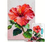 Puzzle de 1000 pièces représentant Une Fleur d'hibiscus Rouge, pour Adultes Jeu de logique et de réflexion apaisant et Amusant Découpe Ferme Surprise chaleureuse (38x52cm)