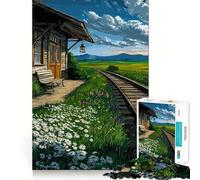 Puzzle de 1000 pièces représentant Une Gare Rurale avec des Marguerites, idéal pour Adultes Améliore la mémoire, détend l'esprit et constitue Une pièce de Collection à Bords Nets (38x52cm)