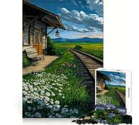 Puzzle de 1000 pièces représentant Une Gare Rurale avec des Marguerites, idéal pour Adultes Améliore la mémoire, détend l'esprit et constitue Une pièce de Collection à Bords Nets (38x52cm)