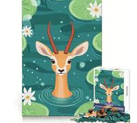 Puzzle de 1000 pièces représentant Une Gazelle dans Un étang aux nénuphars, idéal pour Les Adolescents Activité relaxante et précise Cadeau Unique (38x26cm)