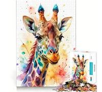 Puzzle de 1000 pièces représentant Une Girafe à l'aquarelle,idéal pour Les Adolescents activité ludique et stimulante de Haute précision,découpe précise et apaisante (38x26cm)