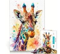 Puzzle de 1000 pièces représentant Une Girafe à l'aquarelle Jeu de réflexion Assemblage Stable Pièces Qui ne bougent Pas Passe-Temps agréable pour Les Longs Week-Ends (50x75cm)