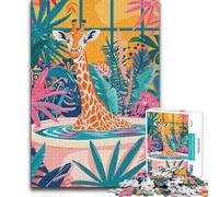 Puzzle de 1000 pièces représentant Une Girafe dans Un Bain entourée de Plantes - Décoration Murale - Idée Cadeau - Convient aux Personnes de 14 Ans et Plus - 38x26cm