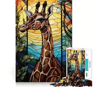 Puzzle de 1000 pièces représentant Une Girafe en vitrail, idéal pour Les Adolescents Développe la mémoire, Calme et Amusant, Bords précis, Cadeau Artistique 50x75cm