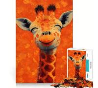Puzzle de 1000 pièces représentant Une Girafe Souriante sur Fond Orange, idéal pour Les Adolescents Jeu de logique Simple et Amusant, découpe Parfaite, Cadeau d'anniversaire 50x75cm