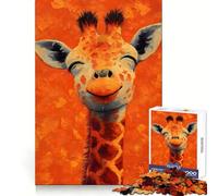 Puzzle de 1000 pièces représentant Une Girafe Souriante sur Fond Orange, idéal pour Les Adolescents Jeu de logique Simple et Amusant, découpe Parfaite, Cadeau d'anniversaire 50x75cm