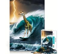Puzzle de 1000 pièces représentant Une Girafe Surfant dans Une tempête, idéal pour Les Adultes Stimule la mémoire, Passe Un Moment agréable et Offre Un bel Objet d'art à Assembler 38x26cm