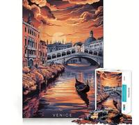 Puzzle de 1000 pièces représentant Une gondole au Coucher du Soleil à Venise,Un Jeu Stimulant la réflexion avec des pièces Bien fixées et sans pièces détachées,Un défi interactif