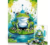 Puzzle de 1000 pièces représentant Une Grenouille Aquarelle sur Un nénuphar Jeu créatif et Intelligent,pièces et découpées avec précision Idéal pour Les Voyages Cadeau Parfait pour Les Petits tracas