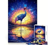 Puzzle de 1000 pièces représentant Une Grue au Coucher du Soleil en vitrail, idéal pour Adultes Jeu de logique et de réflexion, pour se détendre et se ressourcer Découpe précise 38x26cm