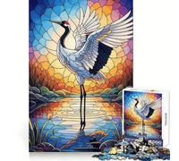 Puzzle de 1000 pièces représentant Une Grue dans l'eau en vitrail, idéal pour Les Adolescents Stimule la mémoire, Plaisir Lent, Bords Nets, Cadeau de Noël 38x26cm