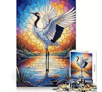 Puzzle de 1000 pièces représentant Une Grue dans l'eau en vitrail pour Adultes Jeu de logique Stimulant, Anti-anxiété, Bords Transparents, pour Les fêtes 50x75cm