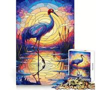 Puzzle de 1000 pièces représentant Une Grue en vitrail au Coucher du Soleil, idéal pour Les Adolescents Jeu de logique Pure, Silencieux et aux Contours Nets Décoration Murale 38x26cm