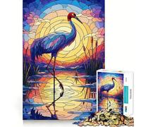Puzzle de 1000 pièces représentant Une Grue en vitrail au Coucher du Soleil, idéal pour Les Adolescents Jeu de logique Pure, Silencieux et aux Contours Nets Décoration Murale 38x26cm