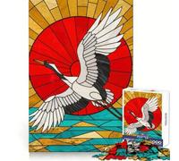 Puzzle de 1000 pièces représentant Une Grue Volant au-Dessus de l'eau, en vitrail, pour Adultes Jeu de logique Stimulant, Anti-anxiété, Bords Transparents, pour Les fêtes 38x26cm