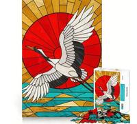 Puzzle de 1000 pièces représentant Une Grue Volant au-Dessus de l'eau, en vitrail, pour Adultes Jeu de logique Stimulant, Anti-anxiété, Bords Transparents, pour Les fêtes 38x26cm