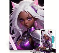 Puzzle de 1000 pièces représentant Une guerrière Chat Anime avec Une épée Rose (38x52cm),Un Jeu de Concentration mentale sans Espace,Un défi cérébral interactif pour la Maison