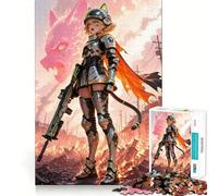 Puzzle de 1000 pièces représentant Une guerrière d'anime dans Un décor Post-apocalyptique Jeu de mémoire Amusant pour Adolescents Surface Lisse sans bavures Cadeau d'anniversaire Casse-tête (38x26cm)