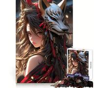 Puzzle de 1000 pièces représentant Une guerrière samouraï d'anime avec Un Masque de Kitsune Jeu de Pleine Conscience pour Adultes Impression Haute définition défi Stimulant Cadeau attentionné