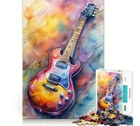 Puzzle de 1000 pièces représentant Une Guitare électrique à l'aquarelle,idéal pour Les Adolescents Activité ludique et stimulante,découpe Nette,Composants Robustes et conviviale (38x52cm)