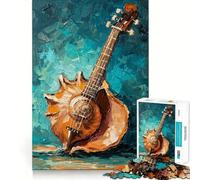 Puzzle de 1000 pièces représentant Une Guitare et des Coquillages (50x75cm), idéal pour Adultes Ce Puzzle Relaxant et Doux, inspiré des vœux du Père Noël, est Parfait pour se détendre