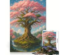 Puzzle de 1000 pièces représentant Une île avec des cerisiers en Fleurs et Une Cascade,idéal pour Les Adolescents Ce Puzzle stimule la mémoire,apaise l'esprit et Offre Un Divertissement ludique