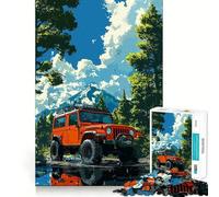 Puzzle de 1000 pièces représentant Une Jeep Orange dans Un Paysage de Montagne, idéal pour Les Adolescents Un Cadeau élégant et Relaxant, aux découpes nettes (50x75cm)