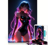 Puzzle de 1000 pièces représentant Une Jeune Femme d'anime aux néons Lumineux, idéal pour Adultes Jeu Intelligent, à Utiliser à l'intérieur, découpe Nette, Cadeau Parfait (50x75cm)