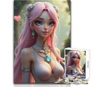 Puzzle de 1000 pièces représentant Une Jeune Fille aux Cheveux Roses et aux Bijoux dans la forêt Jeu éducatif et Stimulant l'observation Idéal comme Cadeau Original et Symbolique Dimensions:38x52cm