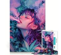 Puzzle de 1000 pièces représentant une jeune fille fumant du cannabis dans un champ, idéal pour les adolescents Jeu de logique fine, passe-temps calme, collection d'œuvres d'art aux bords nets 38x52cm