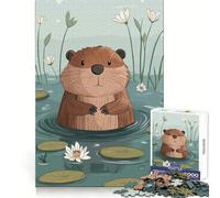 Puzzle de 1000 pièces représentant Une Loutre dans Un étang avec des nénuphars,idéal pour Les Adolescents Ce Puzzle est Un Excellent Cadeau pour stimuler Le Cerveau,favoriser Le Bien-être