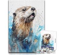 Puzzle de 1000 pièces représentant Une Loutre de mer à l'aquarelle, idéal pour Adultes Activité éducative stimulante et créative Cadeau Parfait pour Les fêtes Dimensions:38x52cm