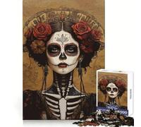 Puzzle de 1000 pièces représentant Une Magnifique Femme tête de Mort Mexicaine,idéal pour Les Adolescents,pour développer Leur réflexion,se détendre et s'amuser Finitions soignées Cadeau d'hiver