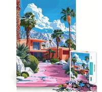 Puzzle de 1000 pièces représentant Une Maison Moderne de Palm Springs au Milieu du siècle dernier Jeu Intelligent pour Adultes À Assembler soi-même pour Les fêtes (38x52cm)
