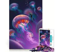 Puzzle de 1000 pièces représentant Une méduse à l'aquarelle Jeu de Concentration mentale Découpe de précision Bords Lisses Activité captivante pour des soirées tranquilles (50x75cm)