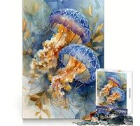 Puzzle de 1000 pièces représentant Une méduse à l'aquarelle pour Adultes Un Exercice Mental apaisant et Un Cadeau Unique (38x52cm)