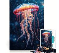 Puzzle de 1000 pièces représentant Une méduse Rouge et Orange, Jeu de réflexion pour Adultes, Divertissement paisible, pièce de Collection aux découpes soignées (38x26cm)