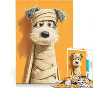 Puzzle de 1000 pièces représentant Une Momie de Chien sur Fond Orange, Jouet éducatif, Course de Vitesse Manuelle, avec des pièces de Formes aléatoires Parfaitement emboîtables 38x26cm