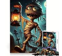 Puzzle de 1000 pièces représentant Une Momie de Dessin animé avec Une Lanterne dans Un cimetière,idéal pour Les Adolescents Ce Puzzle stimule l'imagination et Offre Un cadeaupour Les Moments