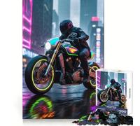 Puzzle de 1000 pièces représentant Une Moto néon sous la Pluie en Ville, idéal pour Les Adolescents Jeu de réflexion Amusant et divertissant, à Assembler et à Collectionner (38x52cm)