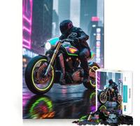 Puzzle de 1000 pièces représentant Une Moto néon sous la Pluie en Ville, idéal pour Les Adolescents Jeu de réflexion Amusant et divertissant, à Assembler et à Collectionner (38x52cm)