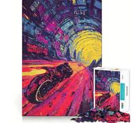 Puzzle de 1000 pièces représentant Une Moto néon traversant Un Tunnel, idéal pour Les Adultes Jeu de réflexion Amusant à Partager Découpe Parfaite pour Les fêtes (50x75cm)