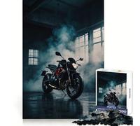 Puzzle de 1000 pièces représentant Une Moto Noire dans Un Nuage de fumée,idéal pour Les Adolescents Développement cérébral,Pleine Conscience,évasion,Nettoyage,Assemblage,Surprise Festive (38x52cm)