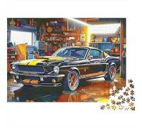 Puzzle de 1000 pièces représentant Une Mustang Noire à Rayures Jaunes, Une Voiture Classique américaine.Jeu éducatif pour Adultes, décoration intérieure,défi de Haut Niveau,52 x 38 cm.