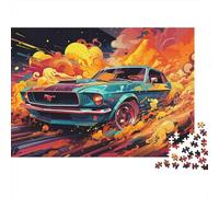 Puzzle de 1000 pièces représentant Une Mustang Turquoise avec Un Ciel Flamboyant. Jeu éducatif pour Adultes, décoration Magnifique, défi Stimulant, Anniversaire. Dimensions : 52 x 38 cm.