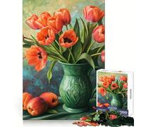 Puzzle de 1000 pièces représentant Une Nature Morte Artistique de Tulipes et d'abricots, idéal pour Les Adolescents Découpe Impeccable Cadeau attentionné et Stimulant (38x26cm)