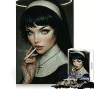 Puzzle de 1000 pièces représentant Une Nonne tatouée fumant avec auréole, idéal pour Les Adolescents Jeu de logique Stimulant, activité à la Maison, Bords Transparents, Cadeau précieux 38x26cm